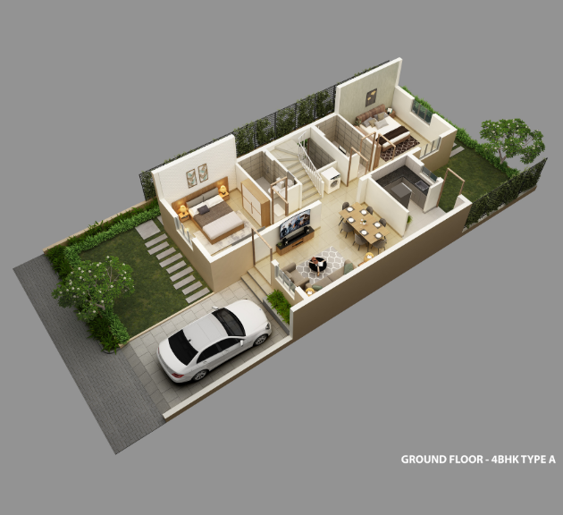 4BHK (TYPE-A) GROUND FLOOR PLAN