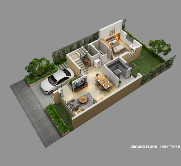 3BHK (TYPE-B) GROUND FLOOR PLAN